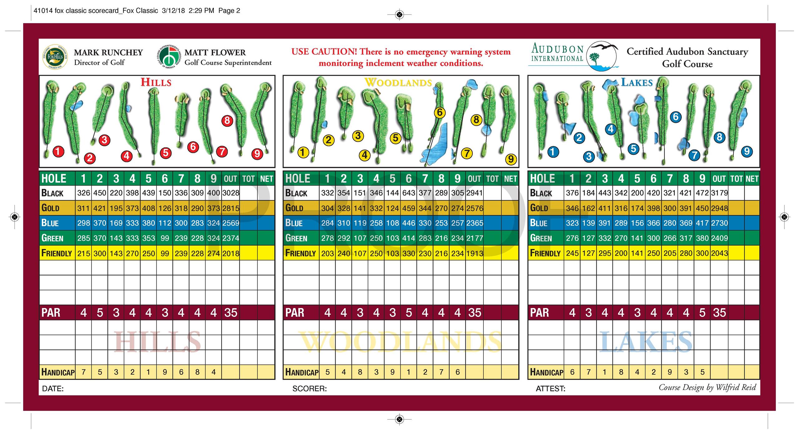 Fox Classic Course Scorecard